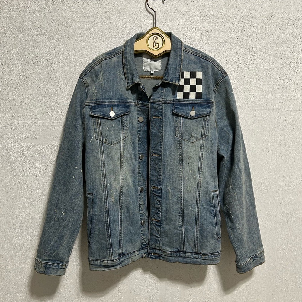 Profound Aesthetic Denim Jacket with Checkered Patch